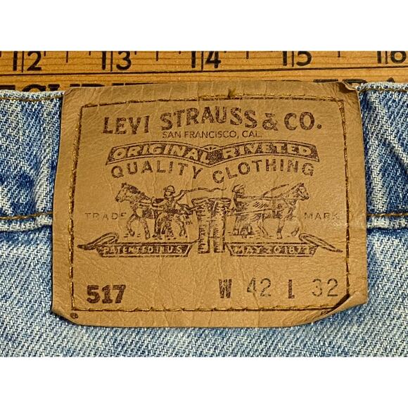 Levis 517 Jeans 42x32 straight leg Light Wash Blue USA Made orange Tab VTG - Picture 6 of 13